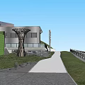 Modern Sales Office Building With Mountain View Blue Sky And Landscaped Pool Area
