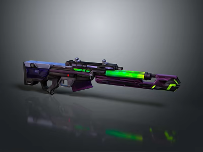 Futuristic Sci-Fi Weapon Gun Design With Purple Body Green Glowing Neon Accents 3d model