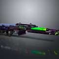 Futuristic Sci-Fi Weapon Gun Design With Purple Body Green Glowing Neon Accents