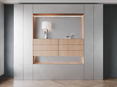 Modern Decorative Cabinet With Built-in Design Wooden Drawers Table Lamp And Decorative Items 3d model