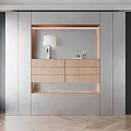 Modern Decorative Cabinet With Built-in Design Wooden Drawers Table Lamp And Decorative Items