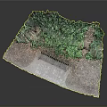 Small Courtyard Building With Wooden Bench Stone Path And Lush Green Foliage