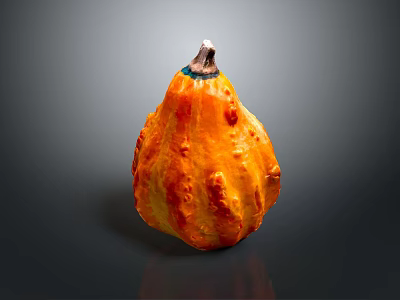 Organic Fresh Ripe Orange Pumpkin with Textured Skin and Green Stem 3d model