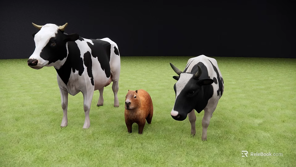 Reptile In Green Grass Field With Other Animals Standing Around 3d model 