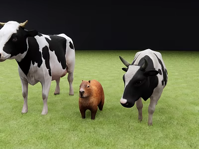 Reptile In Green Grass Field With Other Animals Standing Around 3d model