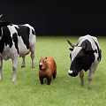 Reptile In Green Grass Field With Other Animals Standing Around