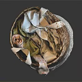 Woven Storage Basket With Brown And White Design Holding Decorative Fabric Items