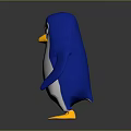 3D Penguin Character With Blue White Body Yellow Feet Orange Beak And Serious Expression