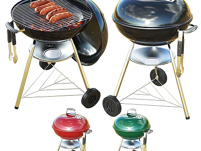 Different Sizes And Colors Of Portable Grills With Wheels And Stands 3d model