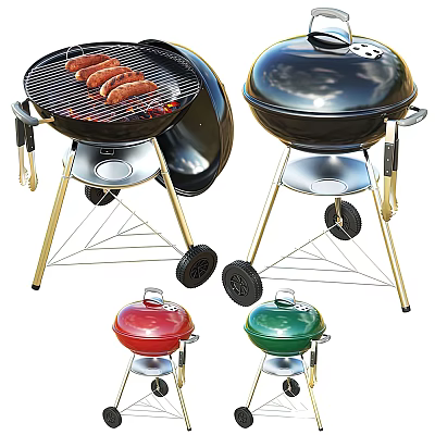 Different Sizes And Colors Of Portable Grills With Wheels And Stands 3d model