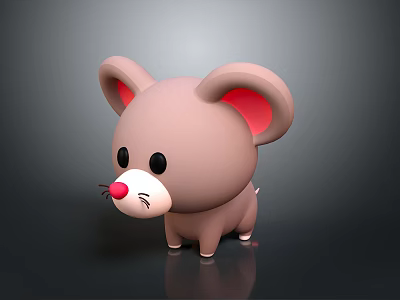 Cute 3D Cartoon Mouse Character With Big Pink Ears Red Nose And Black Eyes 3d model