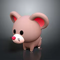 Cute 3D Cartoon Mouse Character With Big Pink Ears Red Nose And Black Eyes