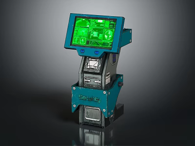 Blue Technical Device With Green Digital Screen And Scanning Graphics 3d model