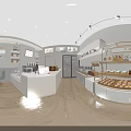 Modern Pastry Shop Interior With Display Shelves Counter And Fresh Baked Goods