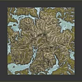 3D Terrain Landscape Model With Rolling Mountains Water Areas And Square Shape On Gray Background