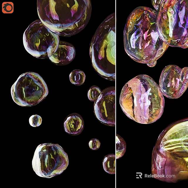 Colorful Iridescent Bubble Decorative Ornament Set With Shiny Glossy Finish On Black Background 3d model 