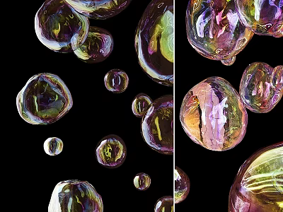 Colorful Iridescent Bubble Decorative Ornament Set With Shiny Glossy Finish On Black Background 3d model