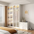 Modern Minimalist Wardrobe With Glass Doors Built-in Lighting And Decorative Drawer Cabinet