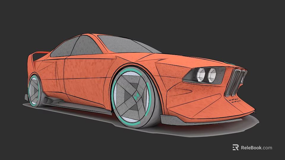 Orange Concept Sports Car With Sleek Body And Large Stylish Wheels 3d model 