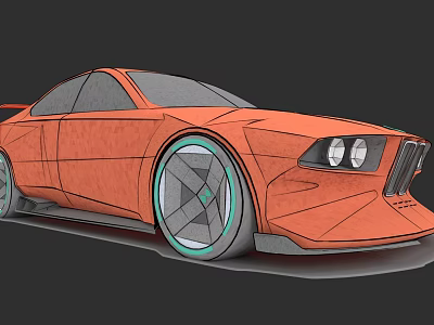 Orange Concept Sports Car With Sleek Body And Large Stylish Wheels 3d model