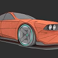 Orange Concept Sports Car With Sleek Body And Large Stylish Wheels