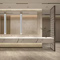 Modern Office Corridor Design With Wooden Walls Glass Partitions And Linear Lighting