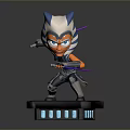 Cat Eared Warrior Character Holding Purple Lightsaber On Black Base With Blue Lights