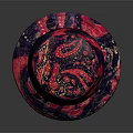 Elegant Stylish Floral Patterned Hat With Red And Dark Fabric Design