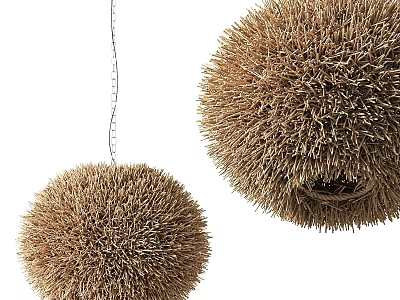 Natural Spherical Woven Straw Pendant Lights in Brown for Rustic Home Decor 3d model