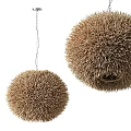 Natural Spherical Woven Straw Pendant Lights in Brown for Rustic Home Decor