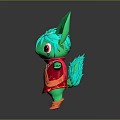 Green Character Creature Plush Toy with Large Ears Teal Hair Red Cape And Orange Shoes