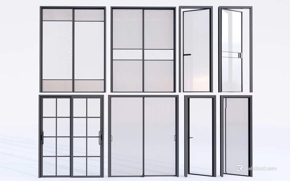 Various Glass Door Designs With Sliding Hinged Styles And Metal Frames 3d model