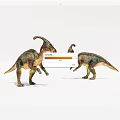 Parasaurolophus Dinosaur Toys In Green Yellow Colors Standing On White Background