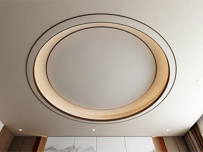 Modern Circular Ceiling Design With Multi Layered Wooden Rings And Recessed Lighting 3d model