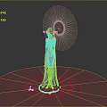 Red Haired Character In Red Robe With Circular Red Patterns And Sun Background Art Design