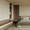 Modern Bedroom Interior Design With Green Bedspread Beige Walls Circular Decorations And Large Window