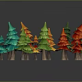 Colorful Paper Art Trees With Various Green Red Yellow Blue Tones On Dark Background