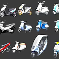Various Colorful Motor Scooters With Different Styles And Unique Designs