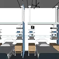 Hospital Ward Interior With Medical Beds Blue Curtains White Walls And Equipment