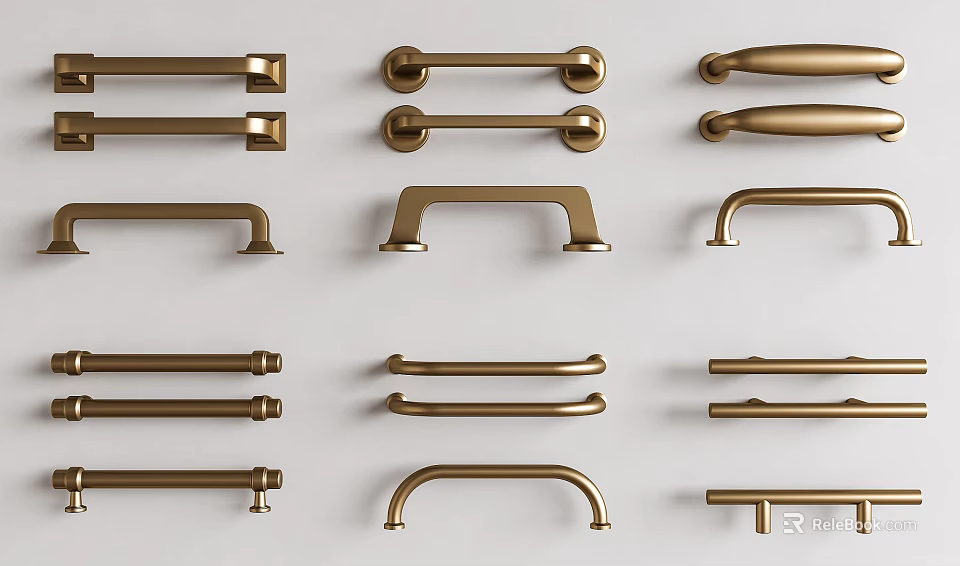 Brass Furniture Handles With Various Designs For Cabinet And Drawer 3d model 