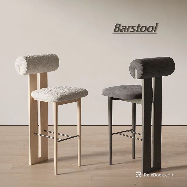 Modern Light and Dark Upholstered Barstools with Wooden and Metal Legs for Home Interior 3d model 