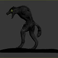 Gray Werewolf Game Movie Character With Yellow Eyes Open Mouth Sharp Claws And Muscular Build