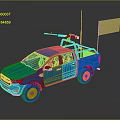 Blue Double Cab Pickup Truck Featuring Roof Rack Antenna And White Display Board