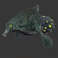 Fantasy Game Movie Character With Teal Body Yellow Eyes Spots And Finned Limbs