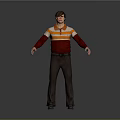 Man Standing In Red And White Striped Shirt With Brown Pants And Arms Outstretched