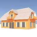 Wooden Single Family House With White Roof Balconies Double Doors And Large Windows
