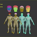 Human Sculptures Carving With Multiple White Heads And Full Body Figures