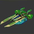 Futuristic Blue And Gold Spaceship With Sleek Aerodynamic Wings And Engines