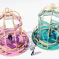 Colorful Birdcage Shaped Photo Spot With Pink Blue Metal Frame And Lattice Design