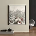 Abstract Painting With Dome Building Flowers And Birds For Interior Decor
